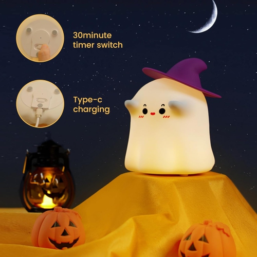 Night Light, Squishy Cute Dimmable Silicone Light Up Nursery Nightlight, USB Rechargeable Cute Bedroom Halloween Decor Bedside Touch Night Lamp for