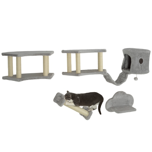 PAWHUT  Cat Wall Shelves, 4PCs Cat Shelves With Scratching Post, Jumping Platforms, Ladder, Condo, Ceiling Wall Mounted Cat Climber, Light In Grey