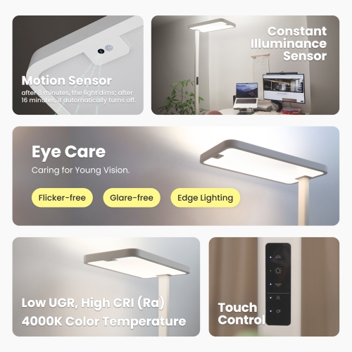 Tiptolls TP20 Plus Full Spectrum Eye Protection Floor Lamp with 11000LM Bright LEDs, 120W, 4000K Daylight, Dimmable, Tall Standing Lamp for