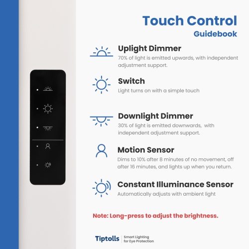 Tiptolls TP20 Plus Full Spectrum Eye Protection Floor Lamp with 11000LM Bright LEDs, 120W, 4000K Daylight, Dimmable, Tall Standing Lamp for