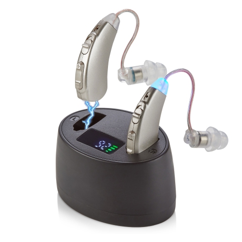 Premium Rechargeable Hearing Aids for Seniors - Behind-the-Ear Hearing Amplifier PSAP Design w/ Noise Cancellation, Personal Sound Amplification Devi