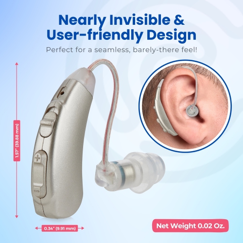 Premium Rechargeable Hearing Aids for Seniors - Behind-the-Ear Hearing Amplifier PSAP Design w/ Noise Cancellation, Personal Sound Amplification