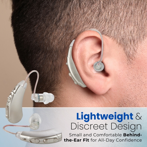 Premium Rechargeable Hearing Aids for Seniors - Behind-the-Ear Hearing Amplifier PSAP Design w/ Noise Cancellation, Personal Sound Amplification