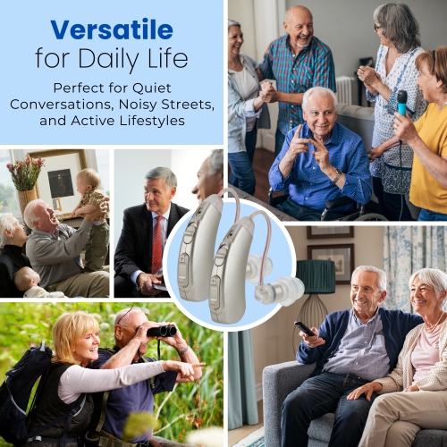 Premium Rechargeable Hearing Aids for Seniors - Behind-the-Ear Hearing Amplifier PSAP Design w/ Noise Cancellation, Personal Sound Amplification