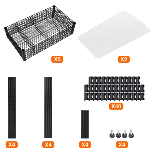 5-Tier Wire Shelving Unit, Metal Adjustable Garage Tool Standing Storage Shelves Rack, 23.62"L x 13.78"W x 59"H