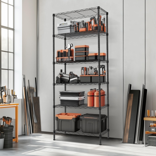 6-Tier Wire Shelving Unit, Freestanding Garage Storage Rack Organizer Utility Shelves Hold up to 660LBS, 23.6"W x 13.7"D x 70.8"H