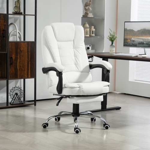 Fauteuil de direction inclinable à dossier haut en cuir PU de HOMCOM avec accoudoirs rembourrés rétractables, blanc