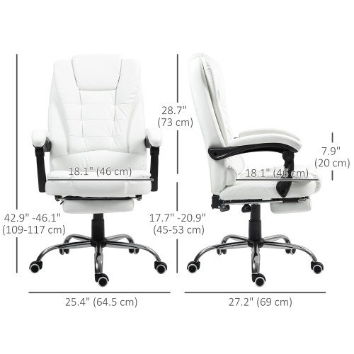 Fauteuil de direction inclinable à dossier haut en cuir PU de HOMCOM avec accoudoirs rembourrés rétractables, blanc