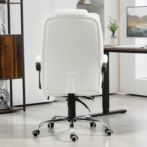 Fauteuil de direction inclinable à dossier haut en cuir PU de HOMCOM avec accoudoirs rembourrés rétractables, blanc