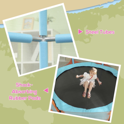 Qaba Trampoline for Kids, 4.6FT Toddler Trampoline Indoor Outdoor Mini Recreational Trampoline with Handlebar, Safety Enclosure Net, Birthday Gifts