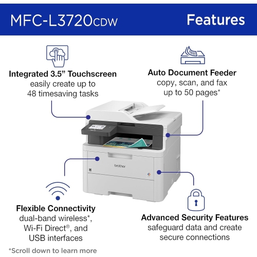 Open Box - Brother MFC-L3720CDW Wireless Digital Colour All-in-One Printer with Copy, Scan and Fax, Duplex and Mobile Printing