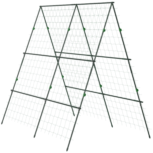 Treillis de concombre en métal Outsunny avec filet pour plantes grimpantes Légumes, treillis de tomates En A pour le jardin de légumes, le patio, le