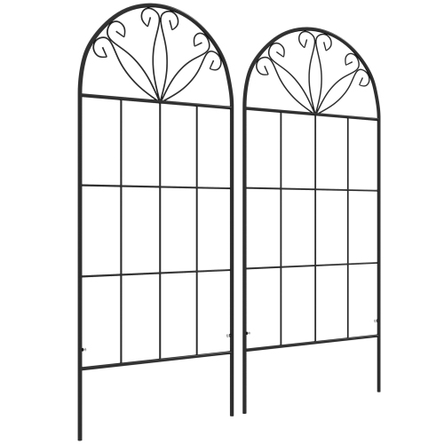 OUTSUNNY  Metal Garden Trellis Pack Of 2 for Climbing Plants, Arched Grid Trellis Panels, 20" X 47" In Black