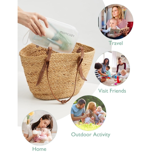 Chauffe-lait portatif Momcozy pour les voyages, portatif, chauffant rapidement et ensemble de brosses à biberon Momcozy, conception à pression