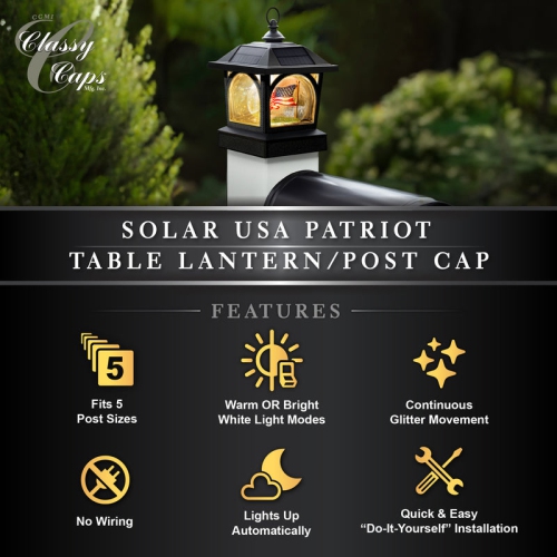 Classy Caps – Lanterne/capuchon de poteau Solar USA Patriot