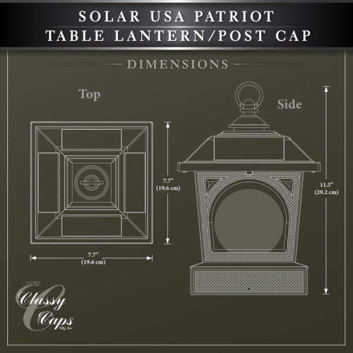 Classy Caps – Lanterne/capuchon de poteau Solar USA Patriot