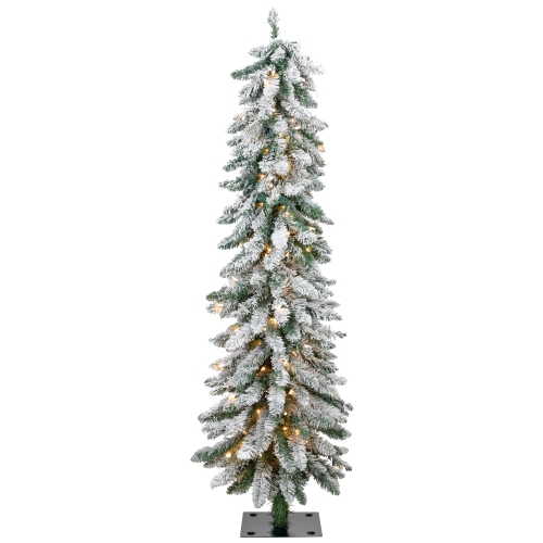 Pre-Lit Pencil Flocked Alpine Artificial Christmas Tree - 5' - Clear Lights