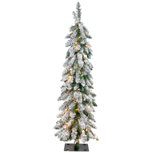 Pre-Lit Pencil Flocked Alpine Artificial Christmas Tree - 4' - Clear Lights