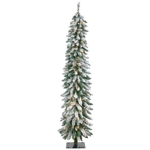 Pre-Lit Pencil Flocked Alpine Artificial Christmas Tree - 6' - Clear Lights
