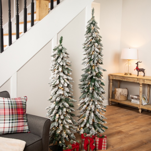 Pre-Lit Pencil Flocked Alpine Artificial Christmas Tree - 6' - Clear Lights