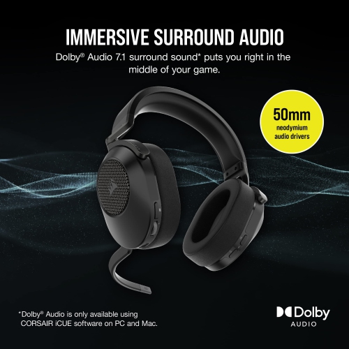 Corsair HS65 Wireless Multiplatform Gaming Headset with Bluetooth - Dolby Audio 7.1 - Omni-Directional Microphone - iC..