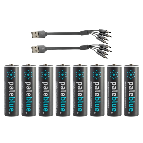 USB Rechargeable AA Batteries by Pale Blue – Lithium Ion 1.5V 1700mAh, Fast Charging with LED Charge Indicators