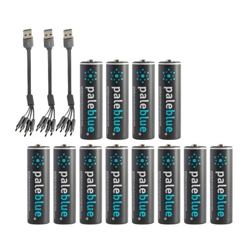 Piles AA rechargeables par USB bleu pâle – 1700&nbsp;mAh au lithium-ion 1,5&nbsp;V, recharge rapide avec indicateurs de charge LED