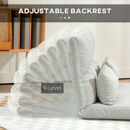 HOMCOM 51" Folding Floor Sofa, Foldable 2-Seater Lazy Sofa Sleeper Bed, Adjustable Linen Floor Couch with 9-position Backrest, 2 Pillows and Wide