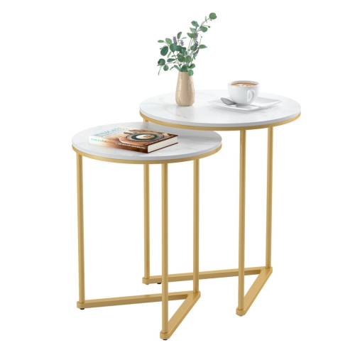 Circular Nesting Table:Set of 2 Chic Nesting Accent End Table Glossy High Nesting Sofa Side Table for Living Room Office Display