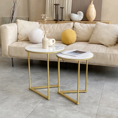 Circular Nesting Table:Set of 2 Chic Nesting Accent End Table Glossy High Nesting Sofa Side Table for Living Room Office Display