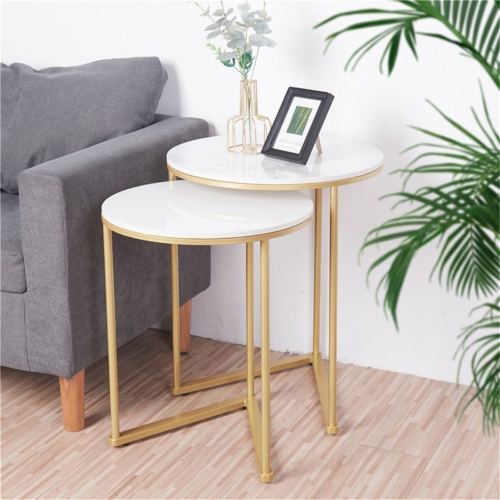 Circular Nesting Table:Set of 2 Chic Nesting Accent End Table Glossy High Nesting Sofa Side Table for Living Room Office Display