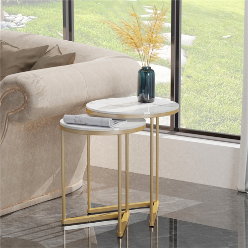 Circular Nesting Table:Set of 2 Chic Nesting Accent End Table Glossy High Nesting Sofa Side Table for Living Room Office Display