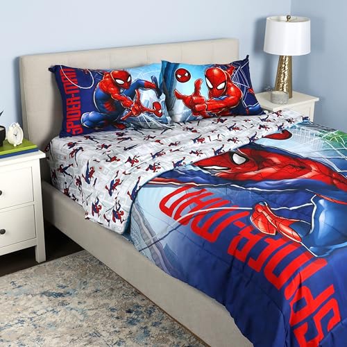 Marvel Spider-Man Bedding Sheet Set 5 Piece Full Bed in Bag Set for Kids - Reversible Comforter, Flat Sheet, Fitted Sheet & 2 Pillowcases