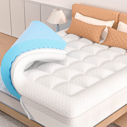 Surmatelas CoolHut de 3&nbsp;po en mousse d'oeuf à motif ondulé, très grand, plateau-coussin de 1&nbsp;po et mousse à mémoire en gel rafraîchissant d