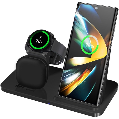 Chargeur sans fil 3-en-1, station de chargement sans fil rapide de 15&nbsp;W pour Galaxy S24 S23 S22 S21 S20 S10 de Samsung, Note 20/10, Galaxy Buds