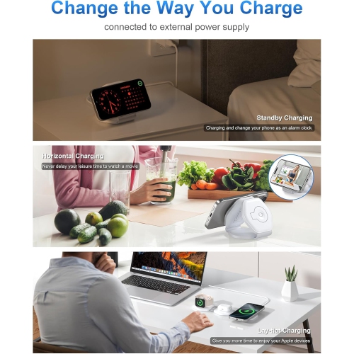 3 in 1 Charging Station for Apple Devices - Foldable Magnetic Wireless Travel Charger Multiple Devices - Travel Charging Pad