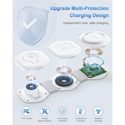 3 in 1 Charging Station for Apple Devices - Foldable Magnetic Wireless Travel Charger Multiple Devices - Travel Charging Pad