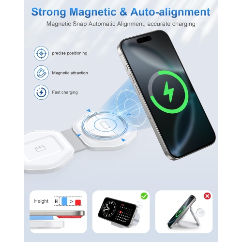3 in 1 Charging Station for Apple Devices - Foldable Magnetic Wireless Travel Charger Multiple Devices - Travel Charging Pad