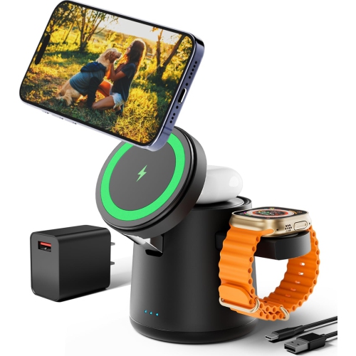 Station de chargement 3-en-1 Upgrade 2025 pour chargeur MagSafe d'Apple, socle de chargement portatif sans fil réglable, station de chargement sans