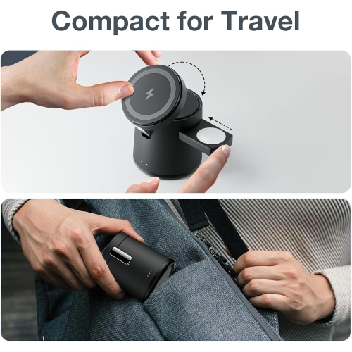 Station de chargement 3-en-1 Upgrade 2025 pour chargeur MagSafe d'Apple, socle de chargement portatif sans fil réglable, station de chargement sans