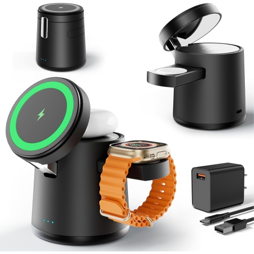 Station de chargement 3-en-1 Upgrade 2025 pour chargeur MagSafe d'Apple, socle de chargement portatif sans fil réglable, station de chargement sans