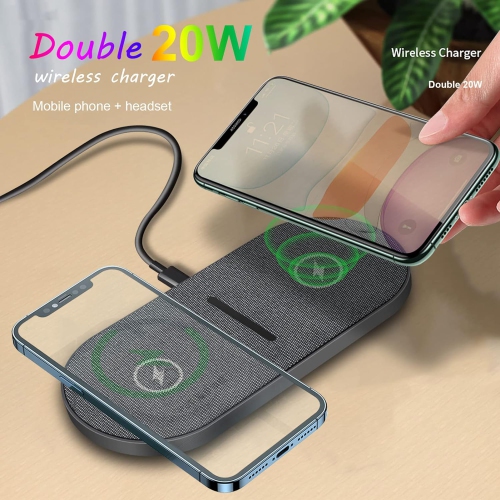Dual 20W Wireless Charging Pad 2 in 1 Fast Wireless Charger Mat for iPhone 11/12/13/14/15/16 Pro Max/Mini/XS/8 Plus, Airpods 3/2/Pro, for Samsung
