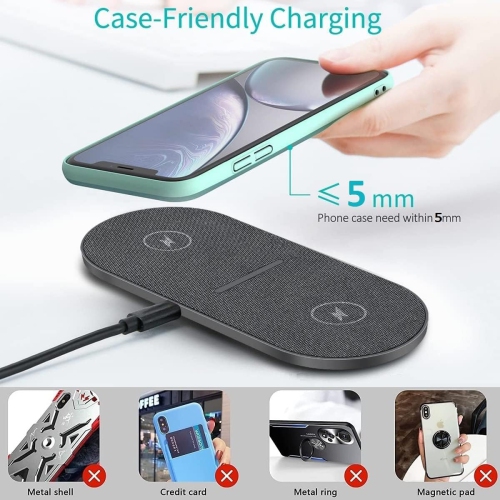 Dual 20W Wireless Charging Pad 2 in 1 Fast Wireless Charger Mat for iPhone 11/12/13/14/15/16 Pro Max/Mini/XS/8 Plus, Airpods 3/2/Pro, for Samsung