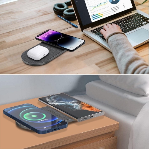 Dual 20W Wireless Charging Pad 2 in 1 Fast Wireless Charger Mat for iPhone 11/12/13/14/15/16 Pro Max/Mini/XS/8 Plus, Airpods 3/2/Pro, for Samsung