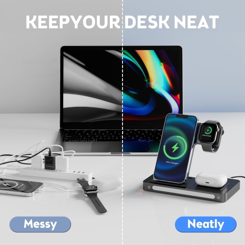 Wireless Charger, 3 in 1 Charging Station Apple, 18W Fast Wireless Charger Stand Compatible with iPhone 15/14/13/12/11/Pro/SE/XS/XR/8 Plus