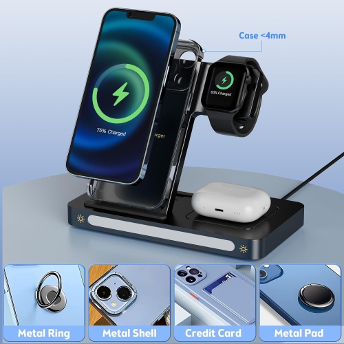 Wireless Charger, 3 in 1 Charging Station Apple, 18W Fast Wireless Charger Stand Compatible with iPhone 15/14/13/12/11/Pro/SE/XS/XR/8 Plus