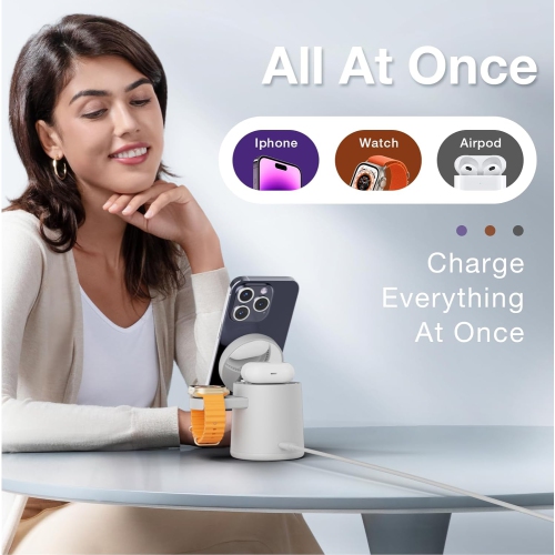 2025 Upgrade 3 in 1 Charging Station for Apple MagSafe Charger, Adjustable Portable Wireless Charging Stand, Fast Wireless Charger Dock