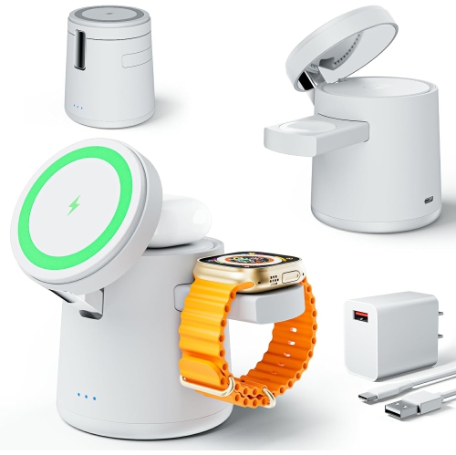 2025 Upgrade 3 in 1 Charging Station for Apple MagSafe Charger, Adjustable Portable Wireless Charging Stand, Fast Wireless Charger Dock