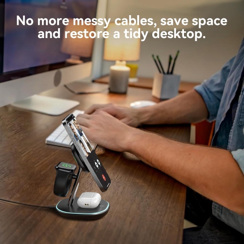 Qi2 3 in 1 Wireless Charging Station, Certified 15W Fast Wireless Charger for iPhone 16/15/15 Pro/14/13/12, Apple Watch, AirPods, Magnetic Charger