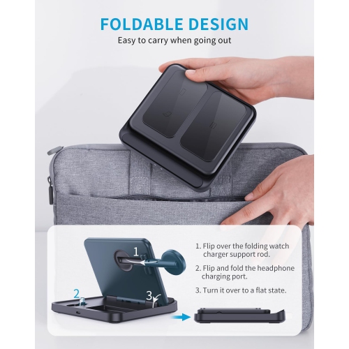 3 in 1 Wireless Charger Station for Samsung Z Fold 6/5, Foldable Fast Wireless Charging Station Dock